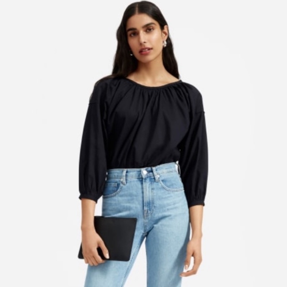 Everlane Ruched Air Blouse Black